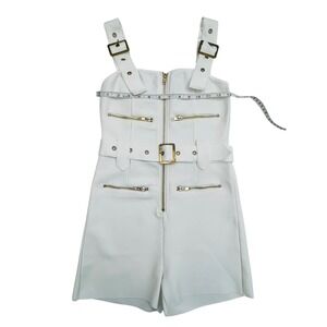 Steps Romper Jumpsuit White‎ Gold Zipper Buckle Accents Sleeveless size S